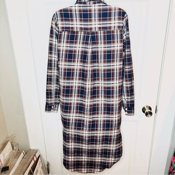 Say What? High Low Cotton Plaid Flannel Shirt Button Down Tunic Blue Red MJ NWT - Picture 6 of 11
